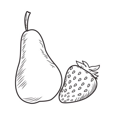 Taze meyve beslenme sağlıklı siyah beyaz el çizilmiş