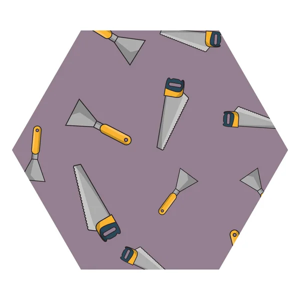 Scie à métaux et spatule cadre hexagonal — Image vectorielle