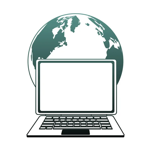 Wereld-en laptop blauwe lijnen — Stockvector