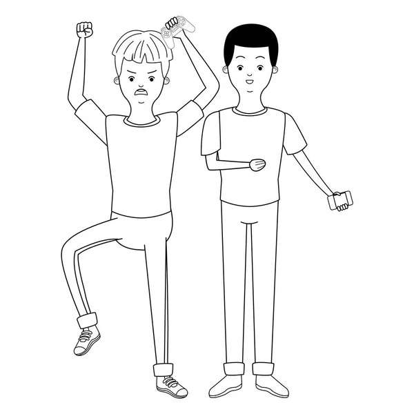 Millennial people game party en noir et blanc — Image vectorielle