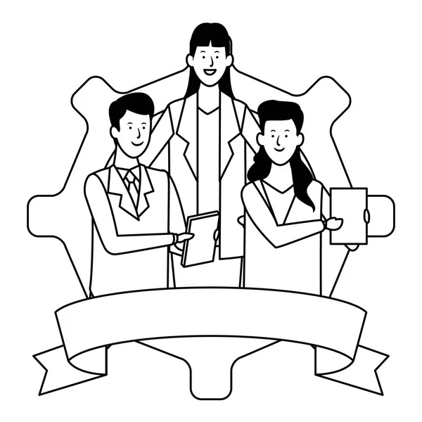 Gente de negocios en un engranaje blanco y negro — Vector de stock