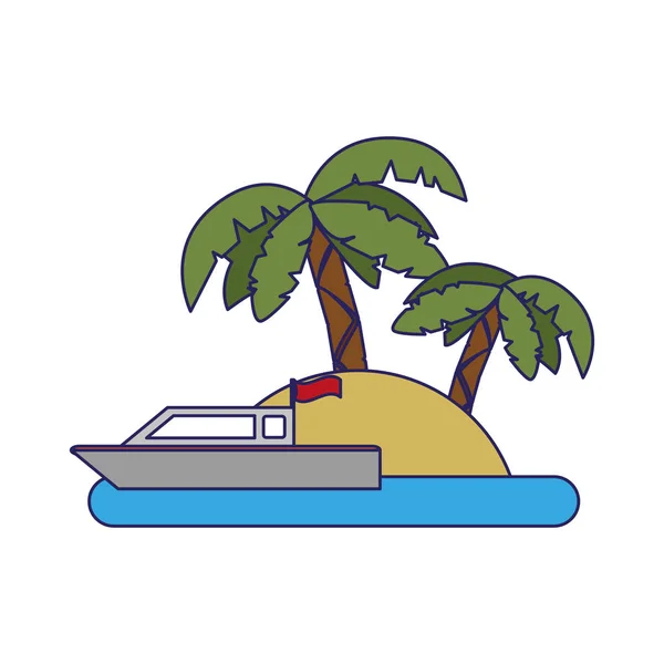 Bateau de pêche passant par l'île — Image vectorielle