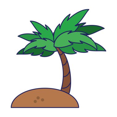 Ada palmiye ağacı karikatür izole sembolü mavi çizgiler