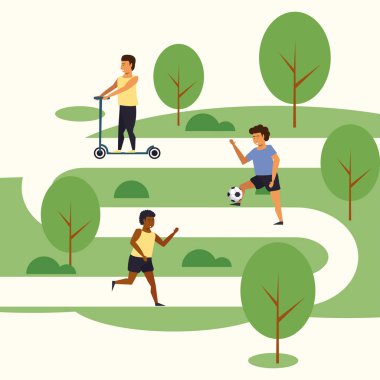 Parkta spor eğitimi veren insanlar