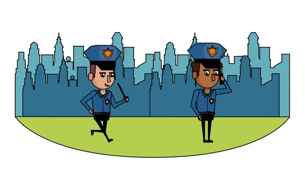 Şehirde polisler renkli — Stok Vektör