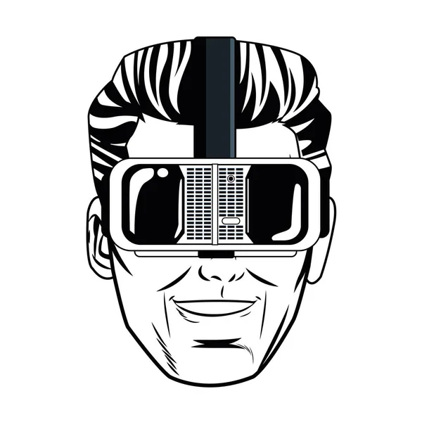 Pop art hombre cara con gafas de realidad virtual — Archivo Imágenes Vectoriales