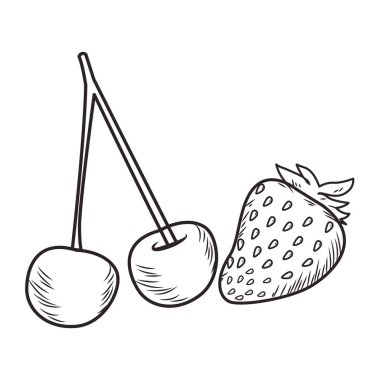 Taze meyve beslenme sağlıklı siyah beyaz el çizilmiş