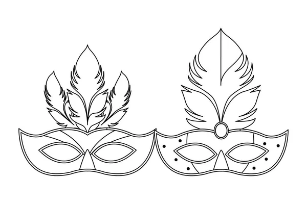 面具和羽毛黑色和白色 — 图库矢量图片