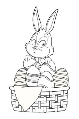 Sevimli paskalya tavşanı kutlama yumurta sepeti siyah ve beyaz