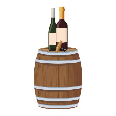 Şarap şişeleri ve varil üzerinde tirbuşon