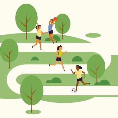 Parkta spor eğitimi veren insanlar