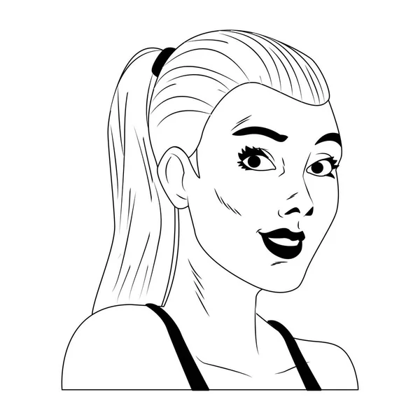 Dibujos animados pop art de perfil de mujer en blanco y negro — Vector de stock