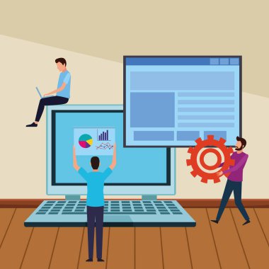 İş arkadaşları ekip çalışması çizgi film