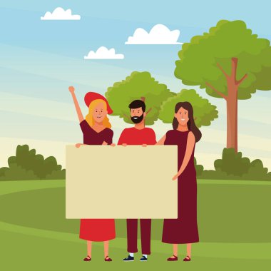 boş afiş tutan bir grup insan