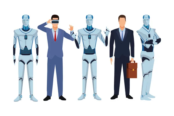 Ανθρωποειδές ρομπότ και επιχειρηματίες — Διανυσματικό Αρχείο