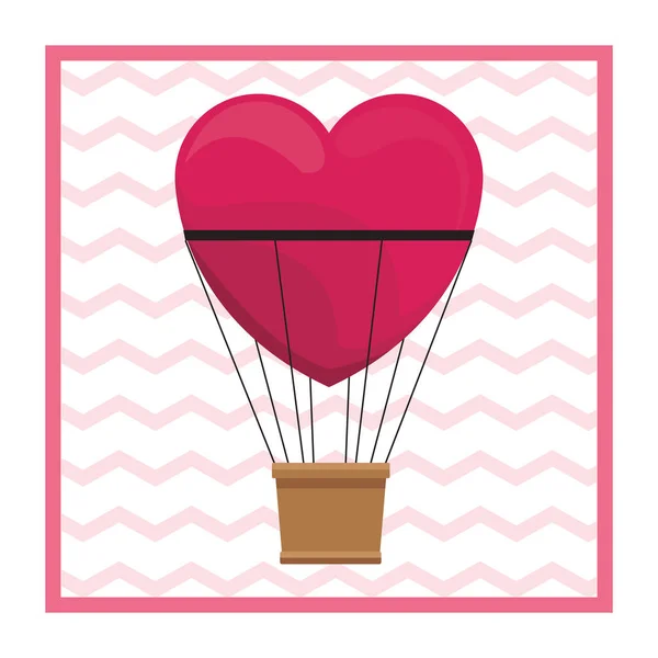 Hot air balloon heart shaped on frame — Stock Vector