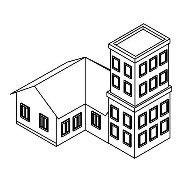 Huis-en residentie gebouwen isometrisch — Stockvector