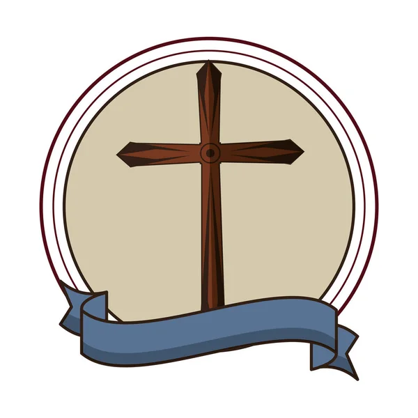 Cruz cristiana símbolo redondo emblema — Vector de stock