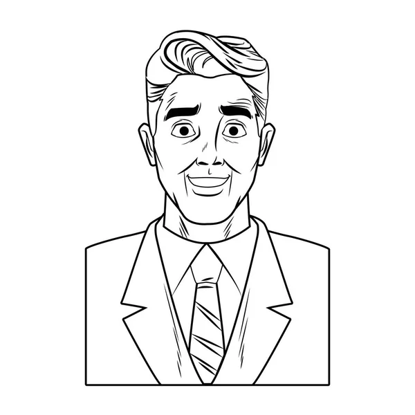 Uomo d'affari pop art cartone animato in bianco e nero — Vettoriale Stock