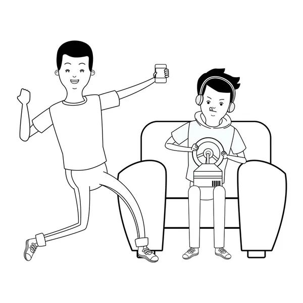 Millennial people game party en noir et blanc — Image vectorielle