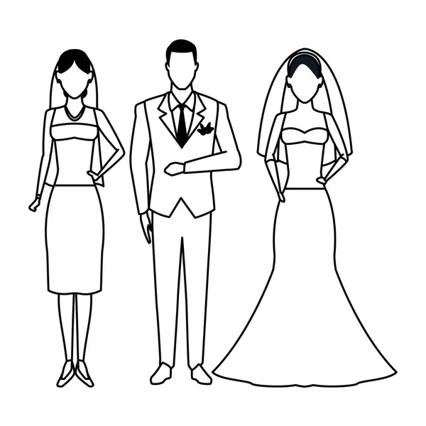 人们穿着婚礼的黑色和白色 — 图库矢量图片