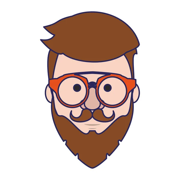 Hipster guy face cartoon blue lines — Stock Vector