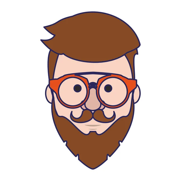 Hipster cara cara desenhos animados linhas azuis — Vetor de Stock