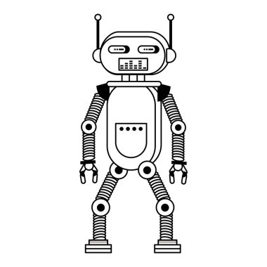 Robot komik karakter karikatür siyah beyaz izole