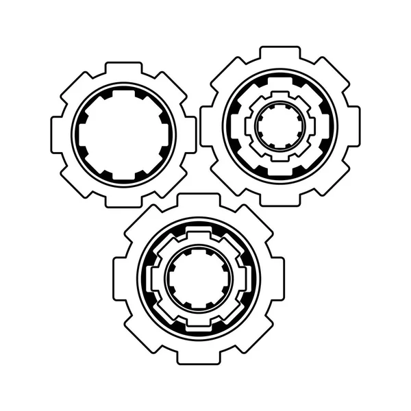 Maquinaria de engranajes aislada en blanco y negro — Vector de stock