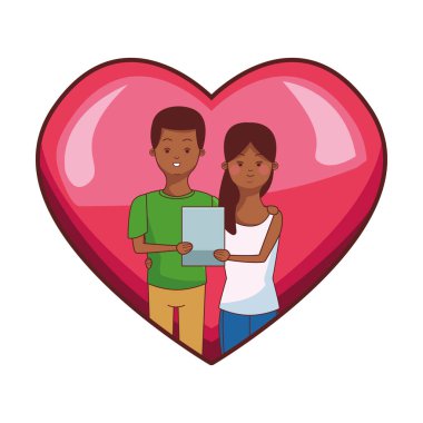 Kalp çerçevesi karikatür bin yıllık çift