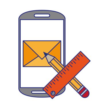 Cetvel sembolleri ile akıllı telefon e-posta ve kalem
