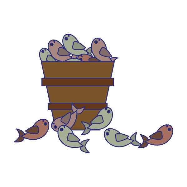 Fische im Eimer Cartoon blaue Linien — Stockvektor
