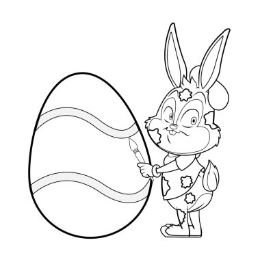 Sevimli paskalya tavşanı kutlama sanatçı boyama yumurta siyah ve beyaz