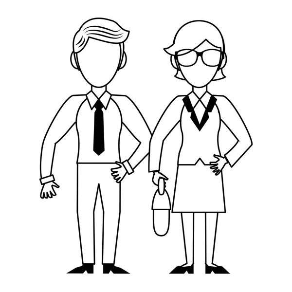 黒と白で隔離されたエグゼクティブビジネスカップル漫画 — ストックベクタ