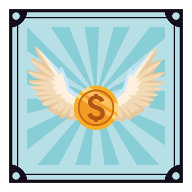 vintage çizgili çerçeve üzerinde kanatları ile sikke