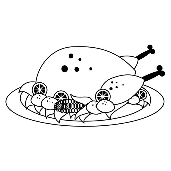 白黒で隔離された感謝祭の食べ物漫画 — ストックベクタ