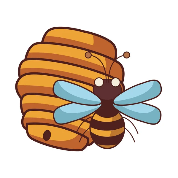 Caricatura de panal y abeja — Vector de stock