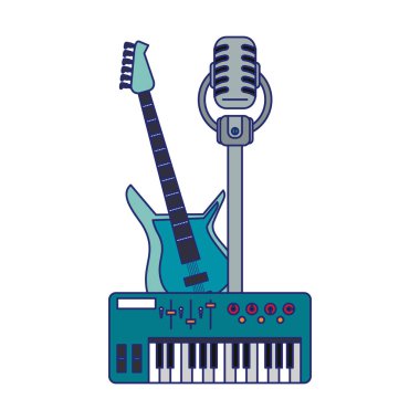 Müzik ve stüdyo ekipmanları mavi çizgiler