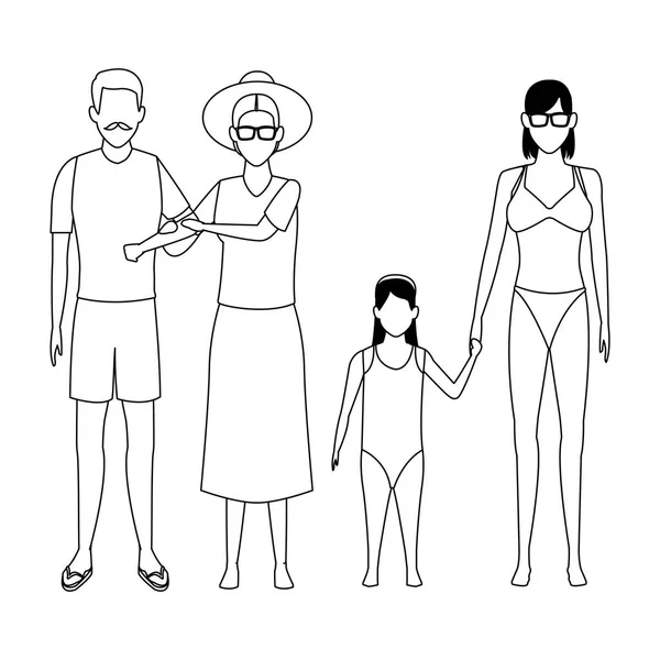 Familia avatar personaje de dibujos animados blanco y negro — Archivo Imágenes Vectoriales