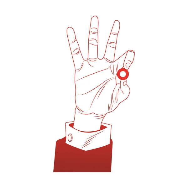 結婚指輪ポップアート赤い線を保持する男性の手 — ストックベクタ
