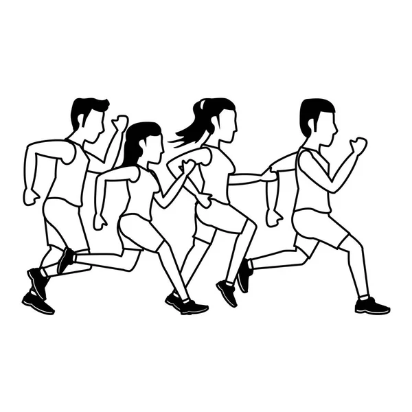 Фитнес-люди бегают в черно-белом — стоковый вектор
