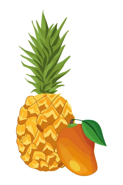 Dibujos animados de piña y mango — Vector de stock