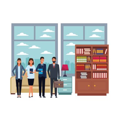 ofiste iş adamları avatar çizgi film karakterleri