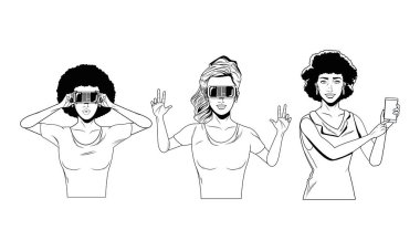 sanal gerçeklik kulaklık siyah beyaz kadınlar