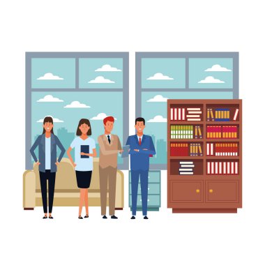 ofiste iş adamları avatar çizgi film karakterleri