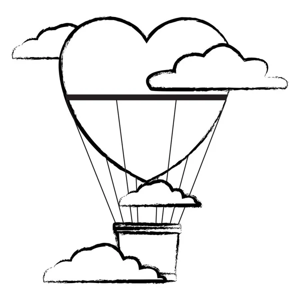 Varmluftsballong hjärtformad skiss — Stock vektor