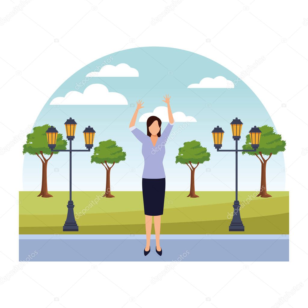 Businesswoman with arms up cartoon