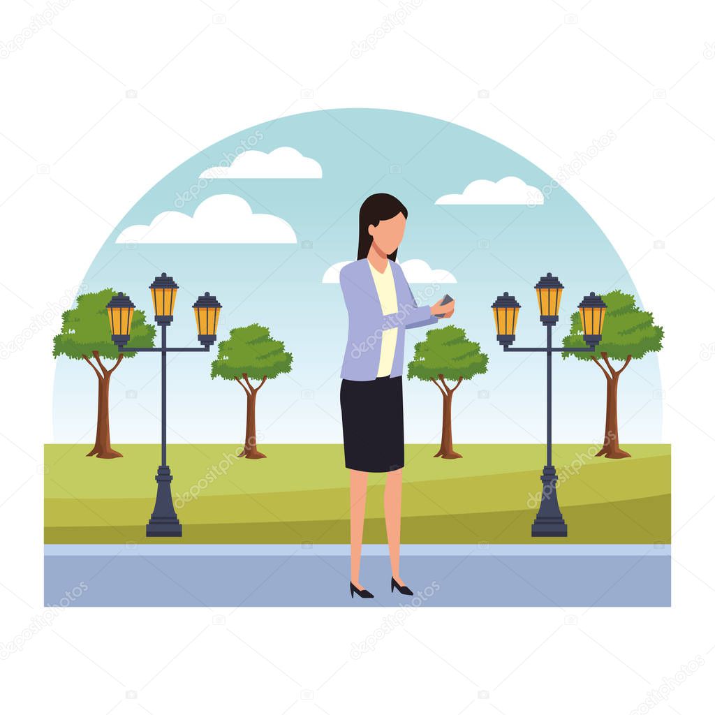 Businesswoman using smartphone cartoon