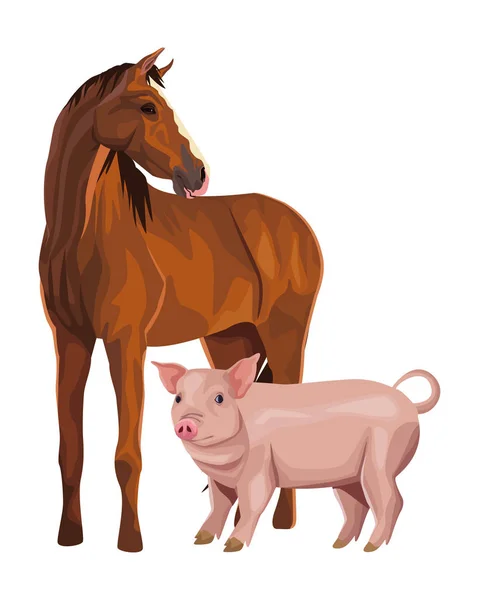 Caballo y cerdo — Vector de stock