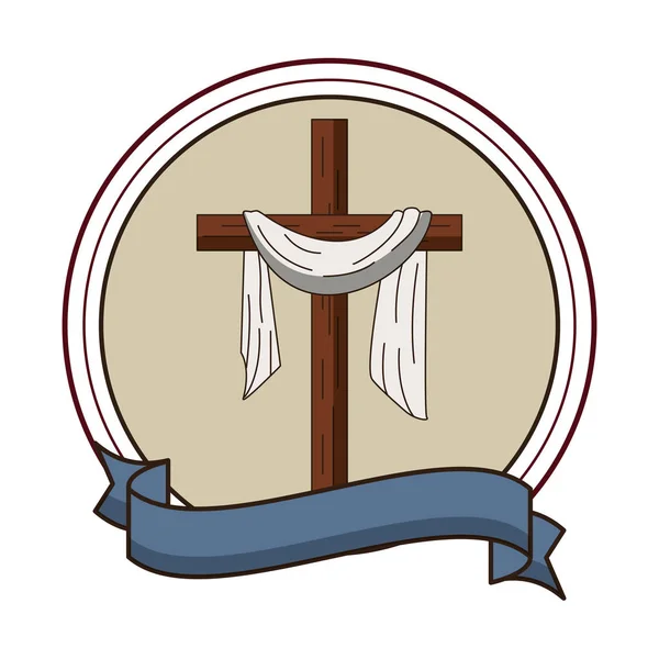 Cruz cristiana símbolo redondo emblema — Vector de stock